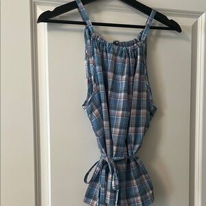Summer Gem Blue Plaid Women’s Halter-style Tie-Waist Top